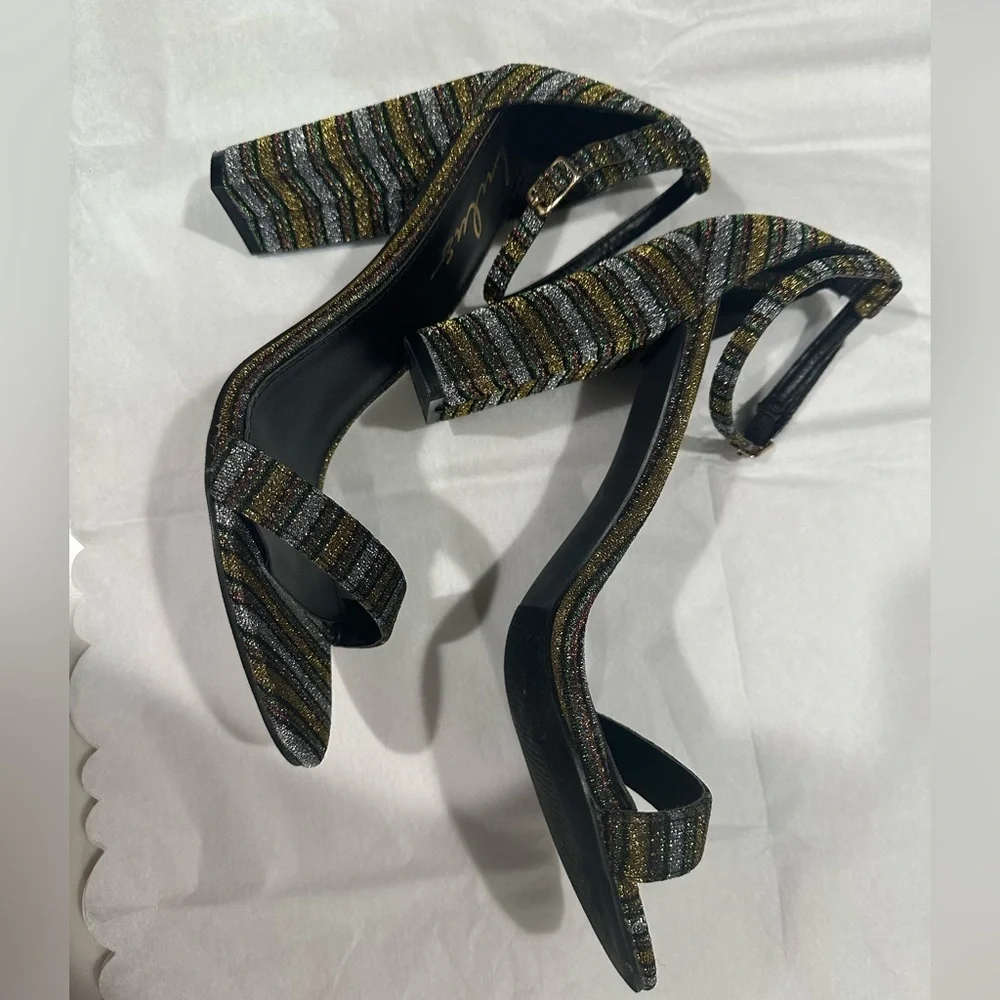 💕Lulu's Gold Multi Glitter Ankle Strap Heels Size 10